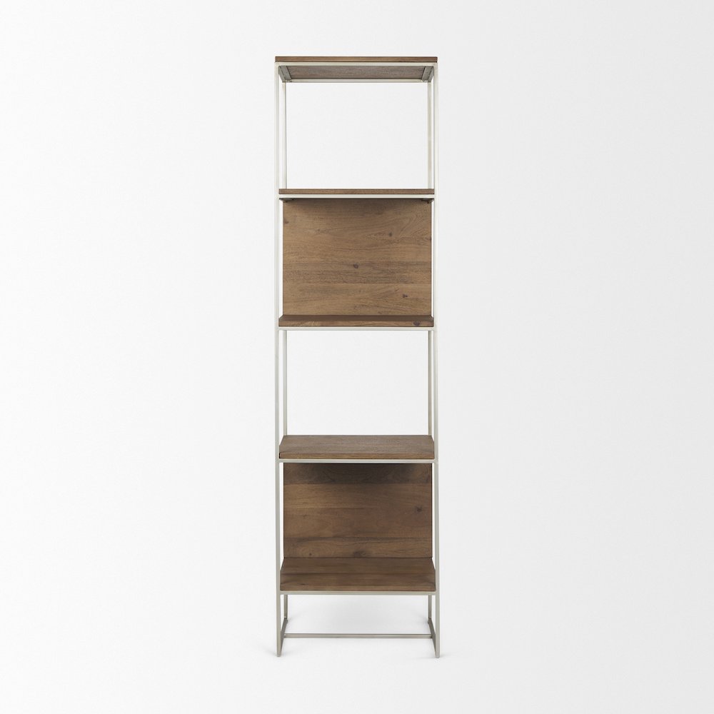 19.75 X 15 X 72.5 Brown Wood And Silver Metal Frame 4 Shelf Shelving Unit. Picture 7