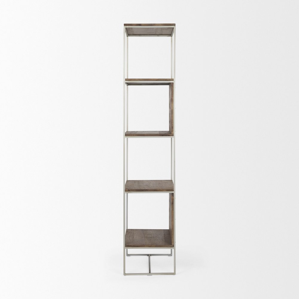 19.75 X 15 X 72.5 Brown Wood And Silver Metal Frame 4 Shelf Shelving Unit. Picture 8