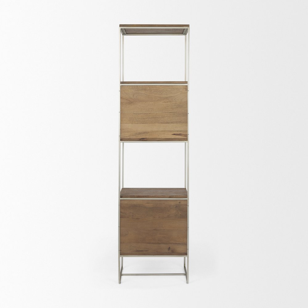 19.75 X 15 X 72.5 Brown Wood And Silver Metal Frame 4 Shelf Shelving Unit. Picture 9