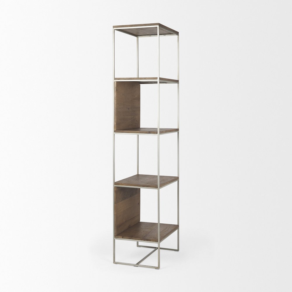 19.75 X 15 X 72.5 Brown Wood And Silver Metal Frame 4 Shelf Shelving Unit. Picture 10