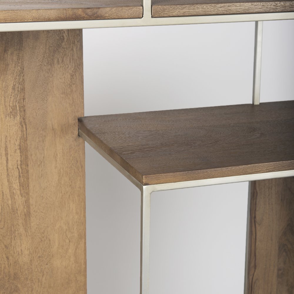 47.25 X 15 X 75.5 Brown Wood And Silver Metal Frame 6 Shelf Shelving Unit. Picture 3