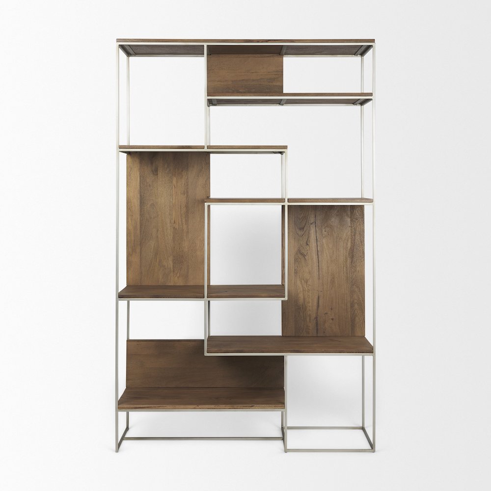 47.25 X 15 X 75.5 Brown Wood And Silver Metal Frame 6 Shelf Shelving Unit. Picture 7