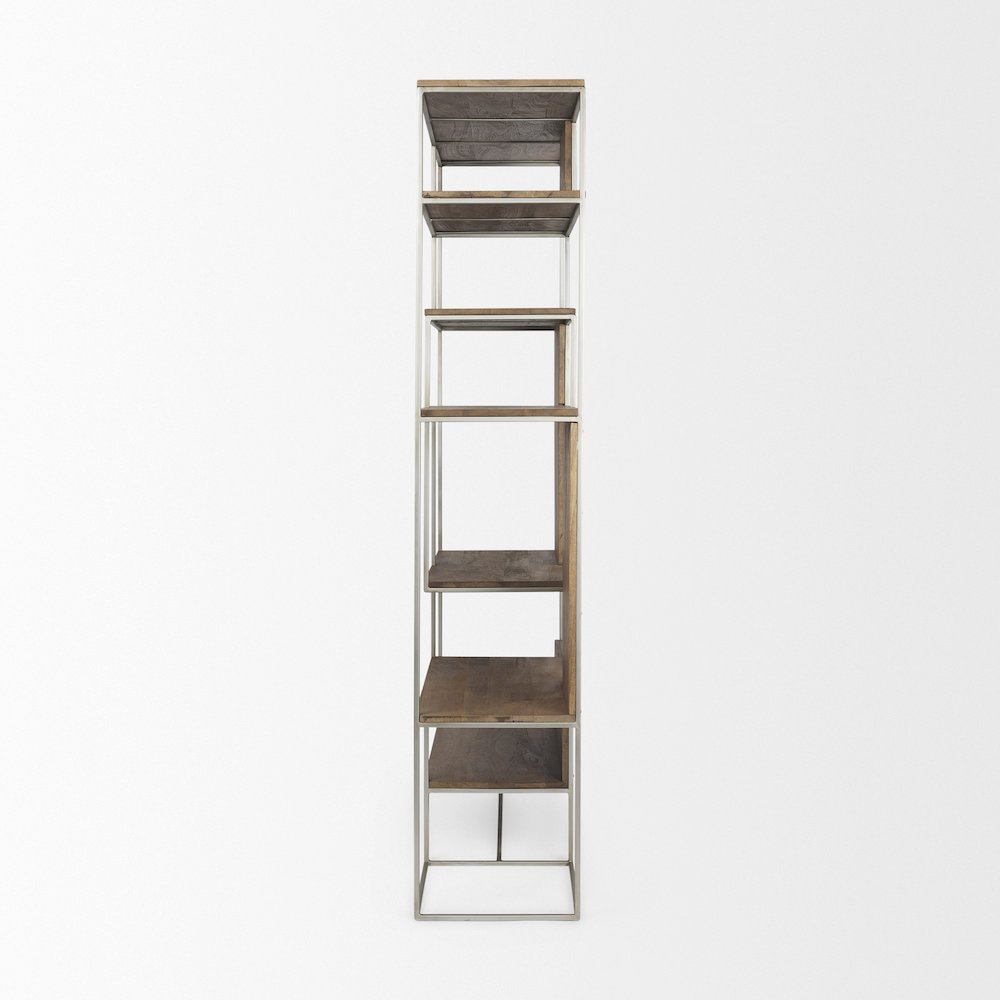 47.25 X 15 X 75.5 Brown Wood And Silver Metal Frame 6 Shelf Shelving Unit. Picture 8