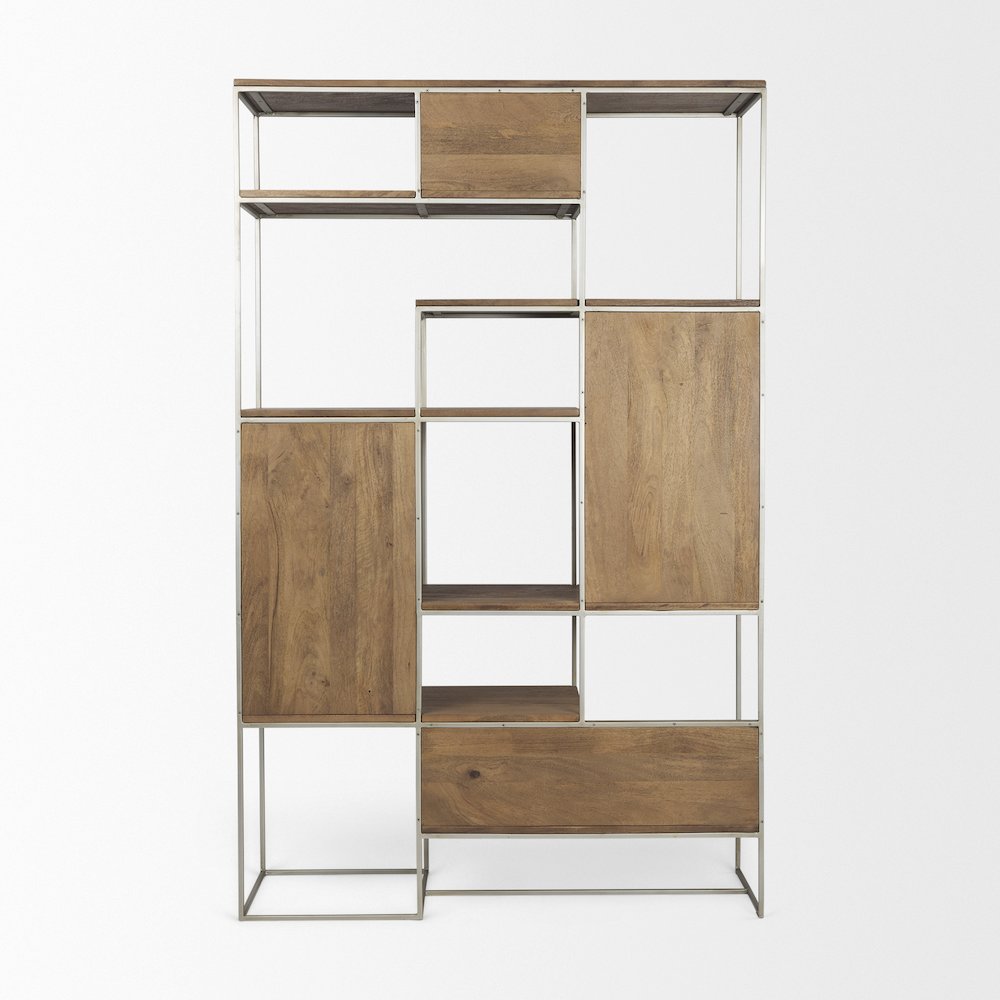 47.25 X 15 X 75.5 Brown Wood And Silver Metal Frame 6 Shelf Shelving Unit. Picture 9