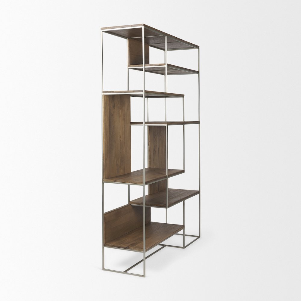 47.25 X 15 X 75.5 Brown Wood And Silver Metal Frame 6 Shelf Shelving Unit. Picture 10
