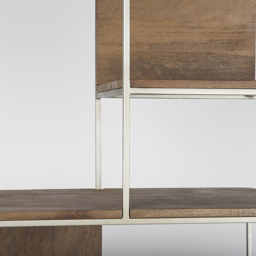 47.25 X 15 X 75.5 Brown Wood And Silver Metal Frame 6 Shelf Shelving Unit. Picture 12