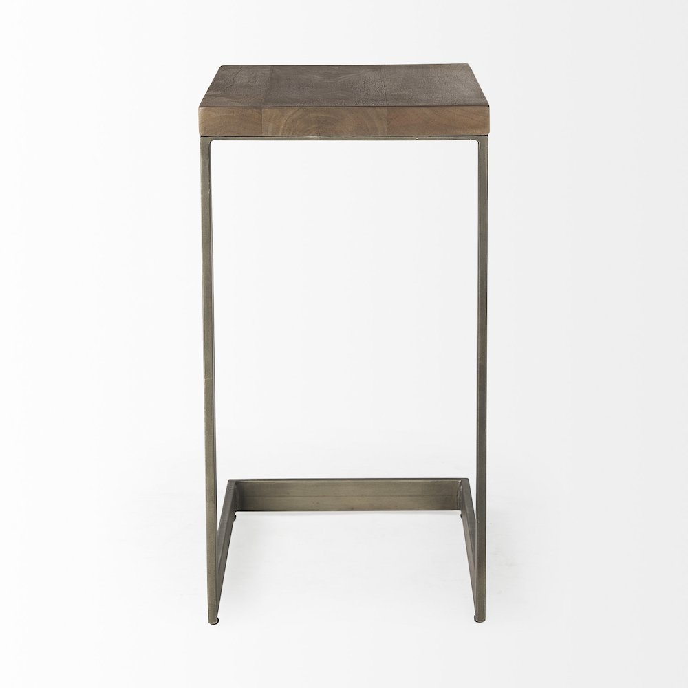 Faye Medium Brown Wood Antique Nickel Finished Metal Base C Side Table. Picture 4