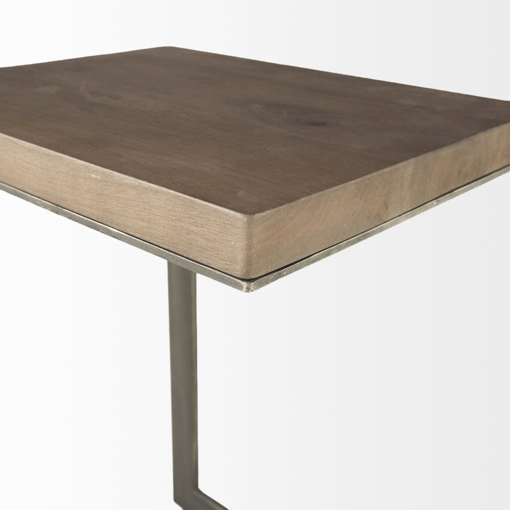 Faye Medium Brown Wood Antique Nickel Finished Metal Base C Side Table. Picture 7