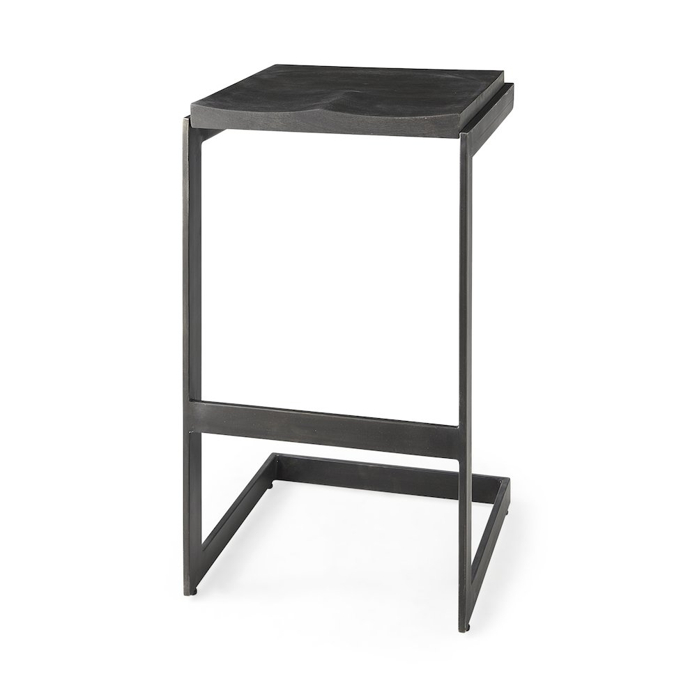 Black Wood Black Metal Base C-Shape Bar Stool. Picture 1