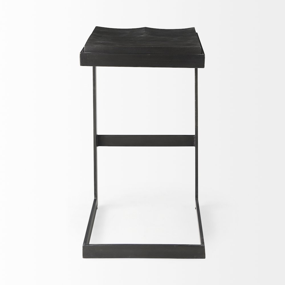 Black Wood Black Metal Base C-Shape Bar Stool. Picture 5