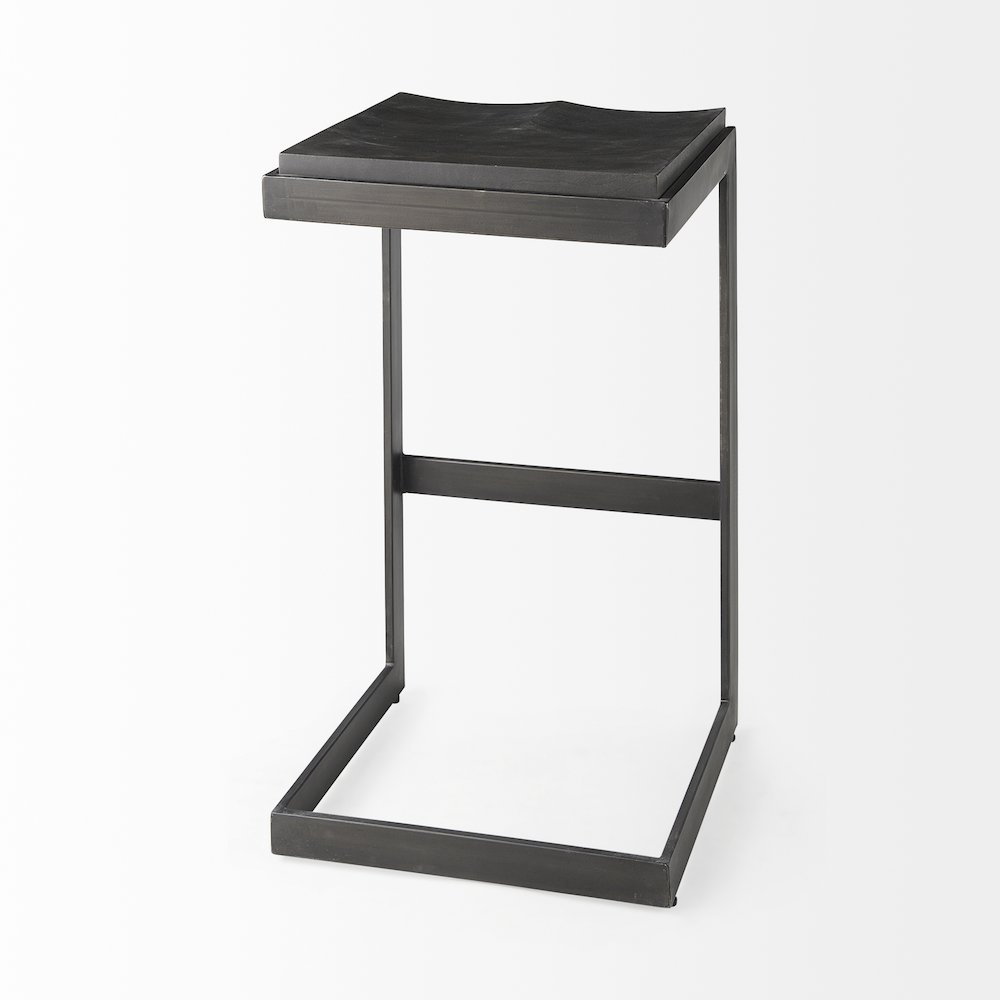 Black Wood Black Metal Base C-Shape Bar Stool. Picture 6
