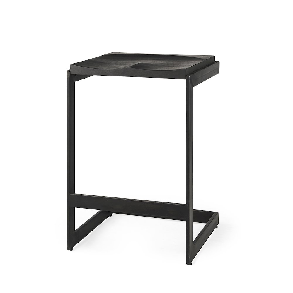 Black Wood Black Metal Base C-Shape Counter Stool. Picture 1