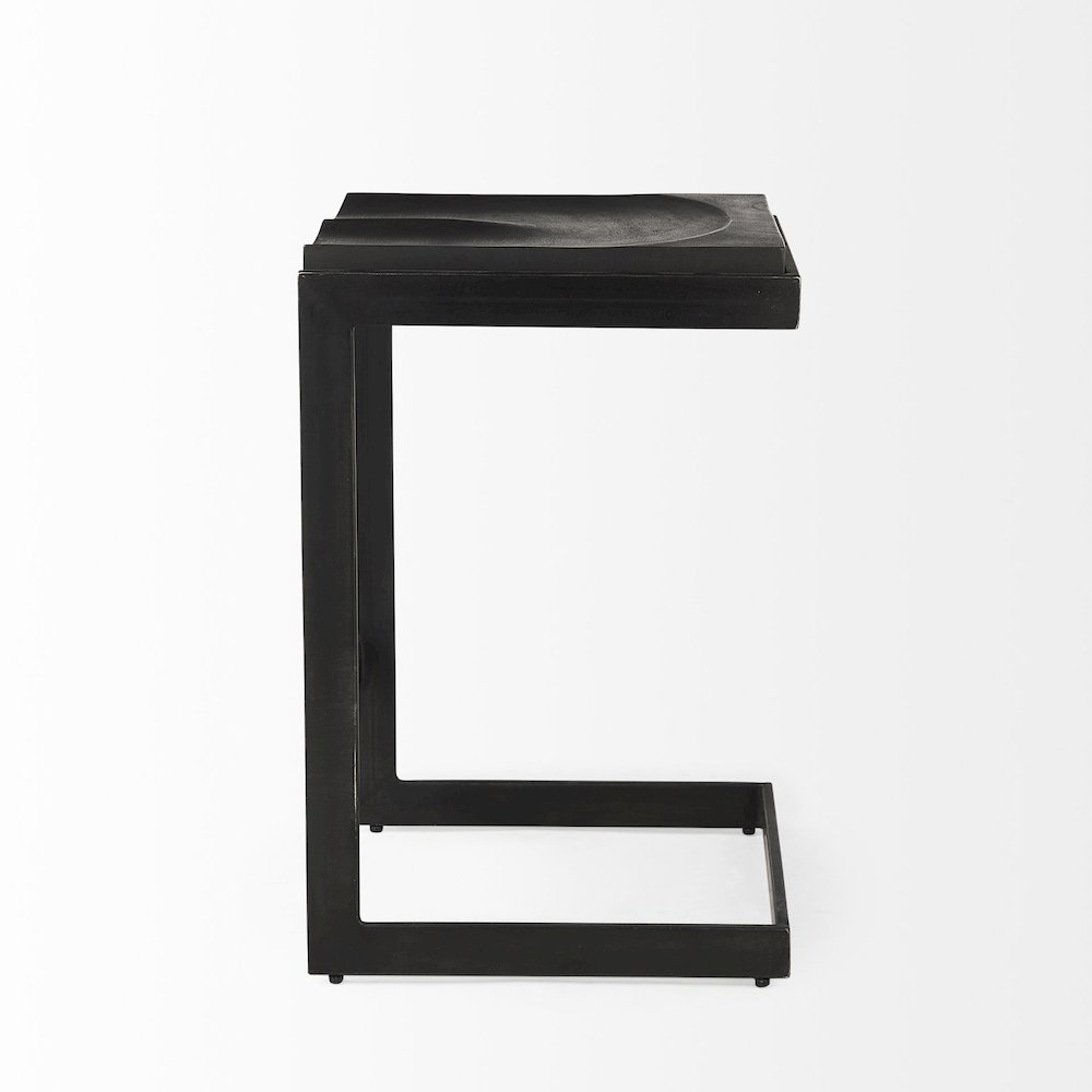 Black Wood Black Metal Base C-Shape Counter Stool. Picture 4