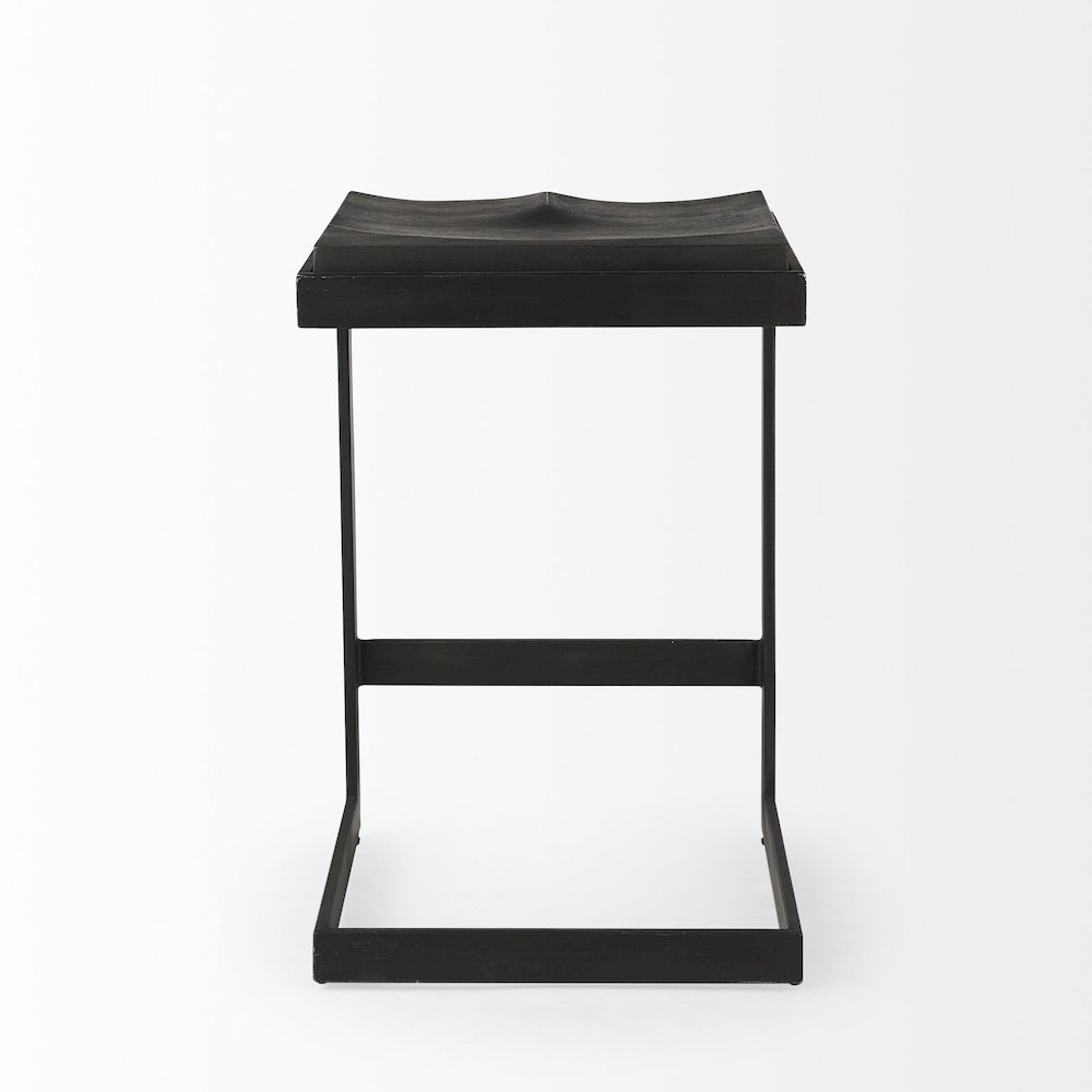Black Wood Black Metal Base C-Shape Counter Stool. Picture 5