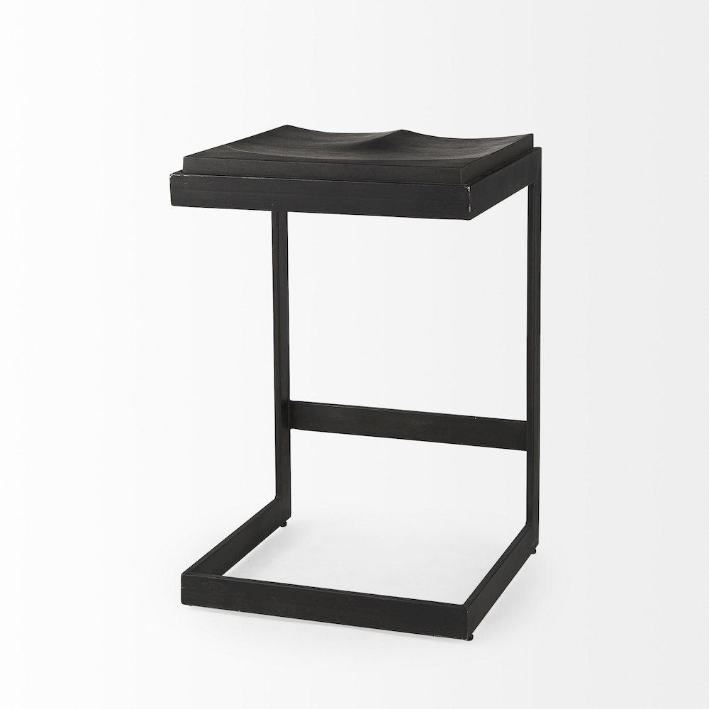 Black Wood Black Metal Base C-Shape Counter Stool. Picture 6