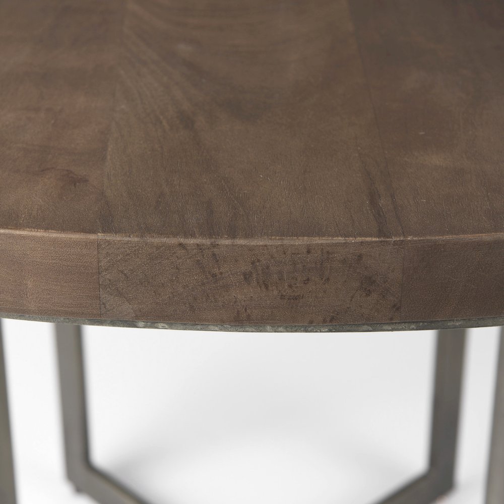 48L X 48W X 30H Medium Brown Woodantique Nickel Metal Base Round Dining Table. Picture 5