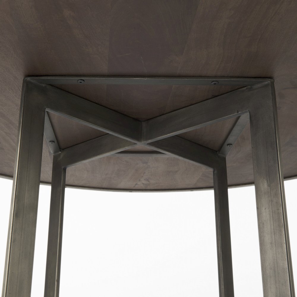 48L X 48W X 30H Medium Brown Woodantique Nickel Metal Base Round Dining Table. Picture 6