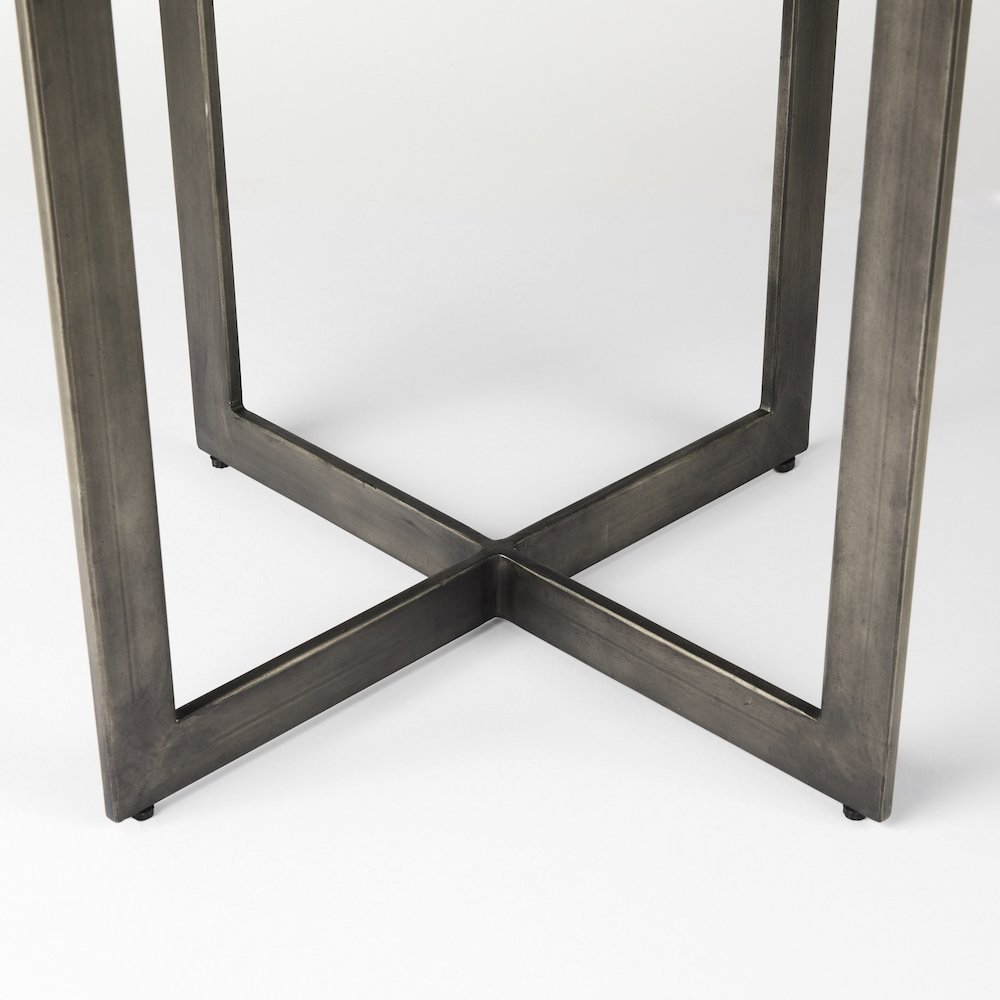 48L X 48W X 30H Medium Brown Woodantique Nickel Metal Base Round Dining Table. Picture 7