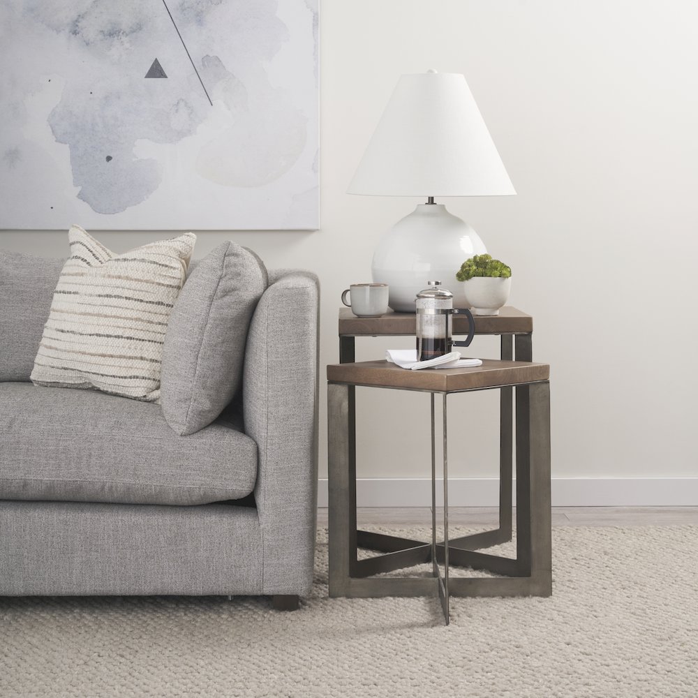 Faye (Set of 2) 19L x 19W x 26H Medium Brown WoodMetal Base Accent Tables. Picture 5