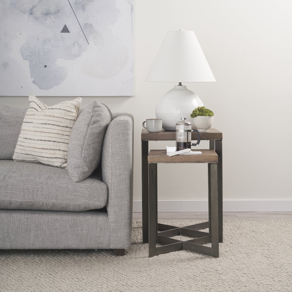 Faye (Set of 2) 19L x 19W x 26H Medium Brown WoodMetal Base Accent Tables. Picture 6