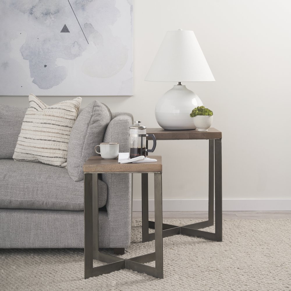 Faye (Set of 2) 19L x 19W x 26H Medium Brown WoodMetal Base Accent Tables. Picture 7