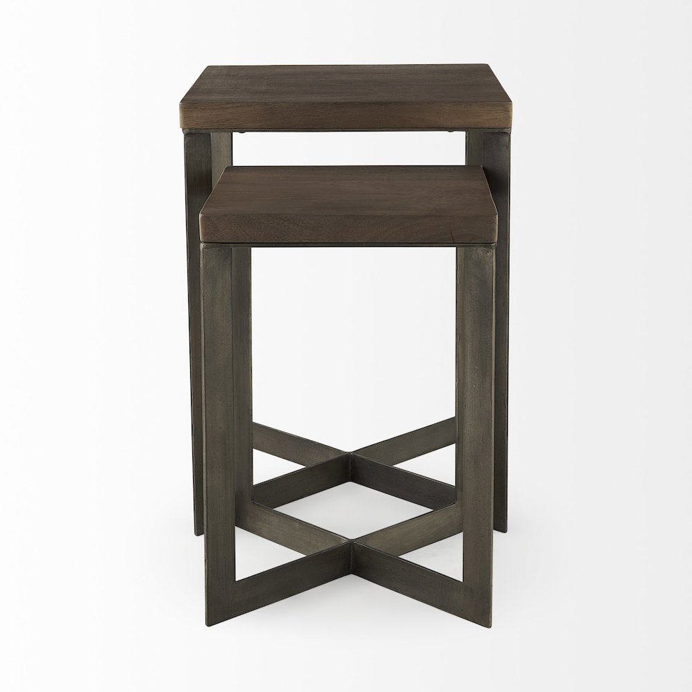 Faye (Set of 2) 19L x 19W x 26H Medium Brown WoodMetal Base Accent Tables. Picture 9
