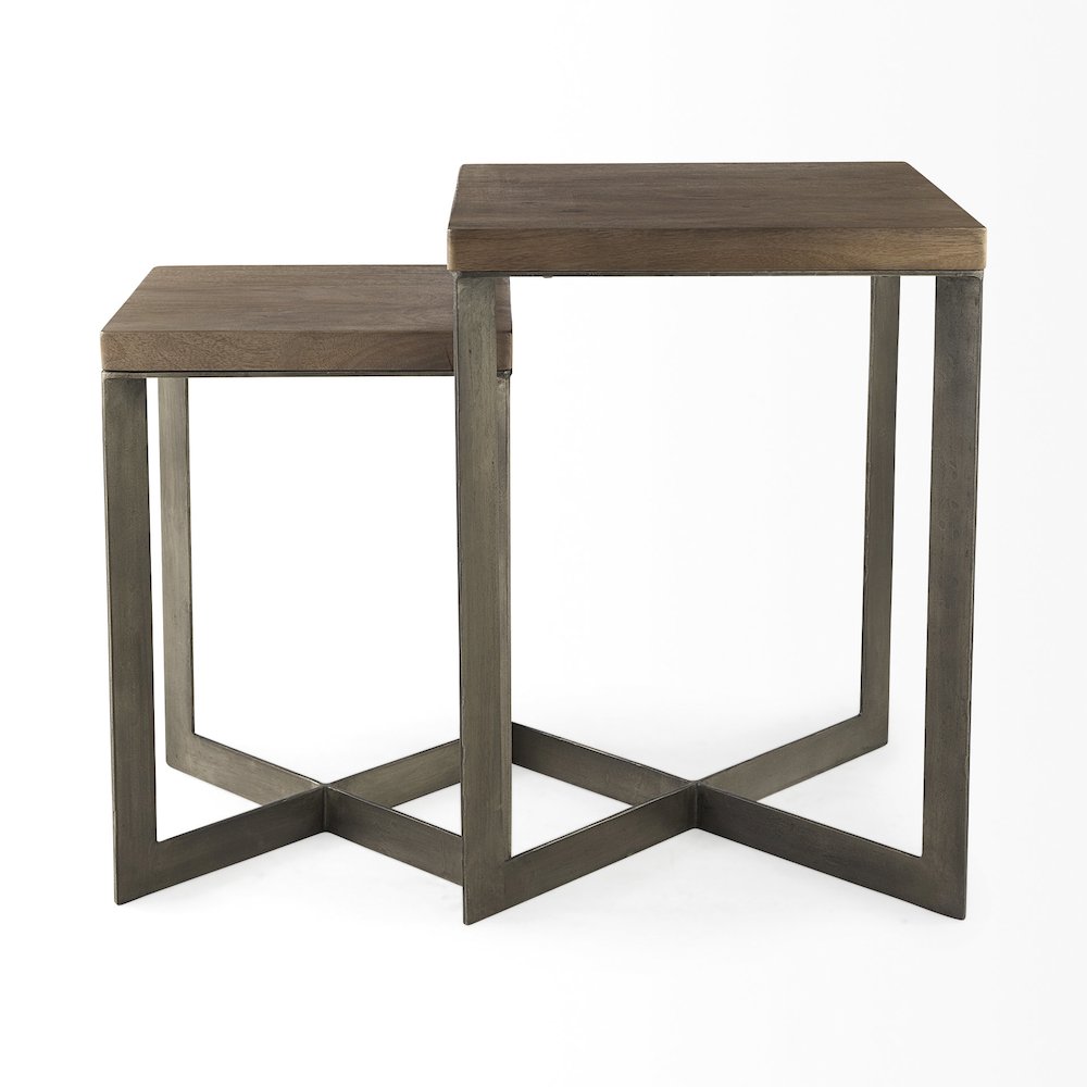 Faye (Set of 2) 19L x 19W x 26H Medium Brown WoodMetal Base Accent Tables. Picture 10