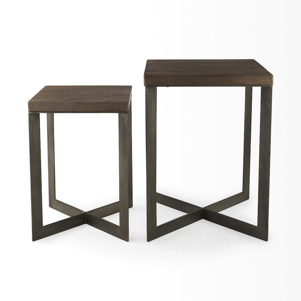 Faye (Set of 2) 19L x 19W x 26H Medium Brown WoodMetal Base Accent Tables. Picture 11