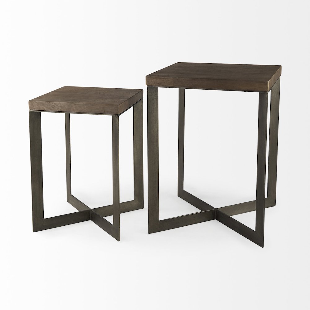 Faye (Set of 2) 19L x 19W x 26H Medium Brown WoodMetal Base Accent Tables. Picture 12