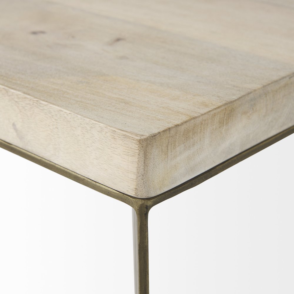 (Set Of 2) 19L X 19W X 26H Beige Finished Wood Gold Metal Base Accent Tables. Picture 2