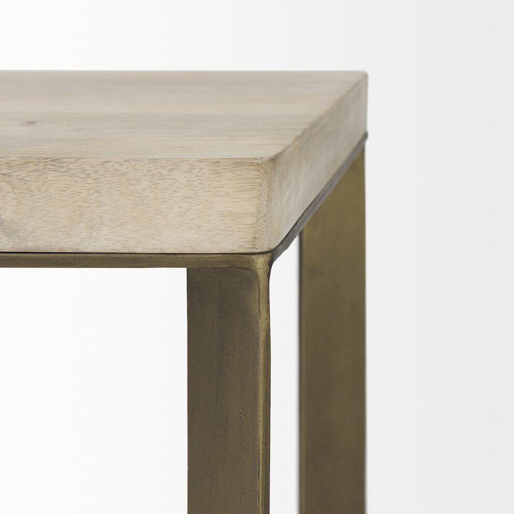 (Set Of 2) 19L X 19W X 26H Beige Finished Wood Gold Metal Base Accent Tables. Picture 3