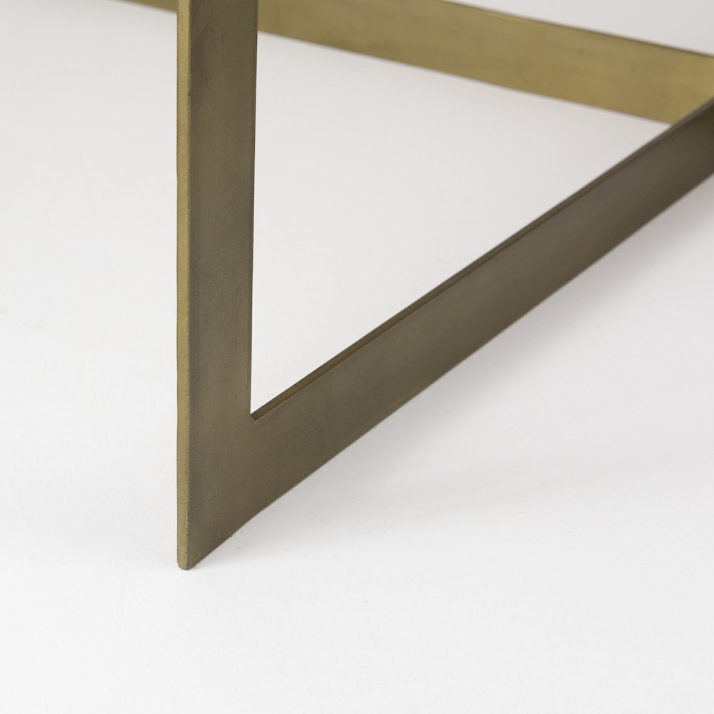 Beige Finished Woodgold Metal Base Square Coffee Table. Picture 3