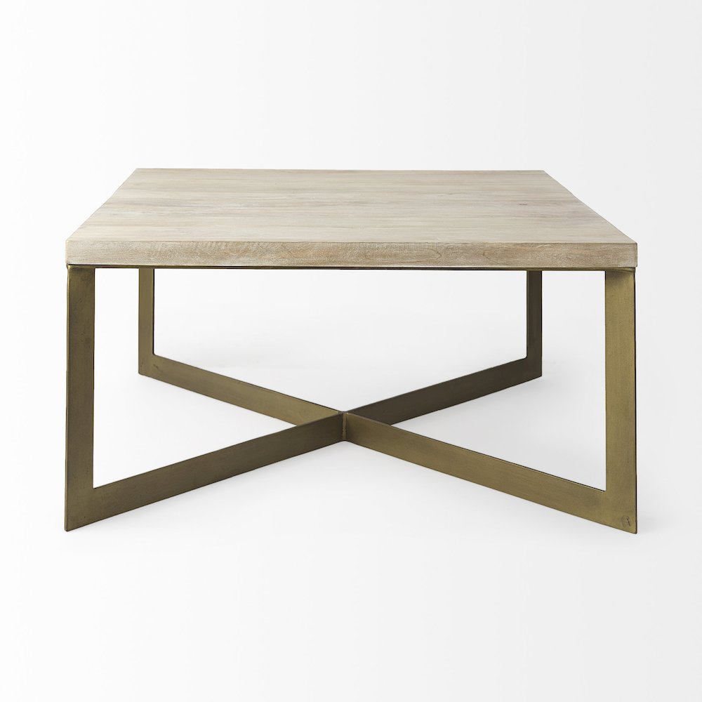 Beige Finished Woodgold Metal Base Square Coffee Table. Picture 7