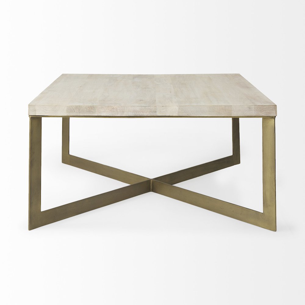 Beige Finished Woodgold Metal Base Square Coffee Table. Picture 8