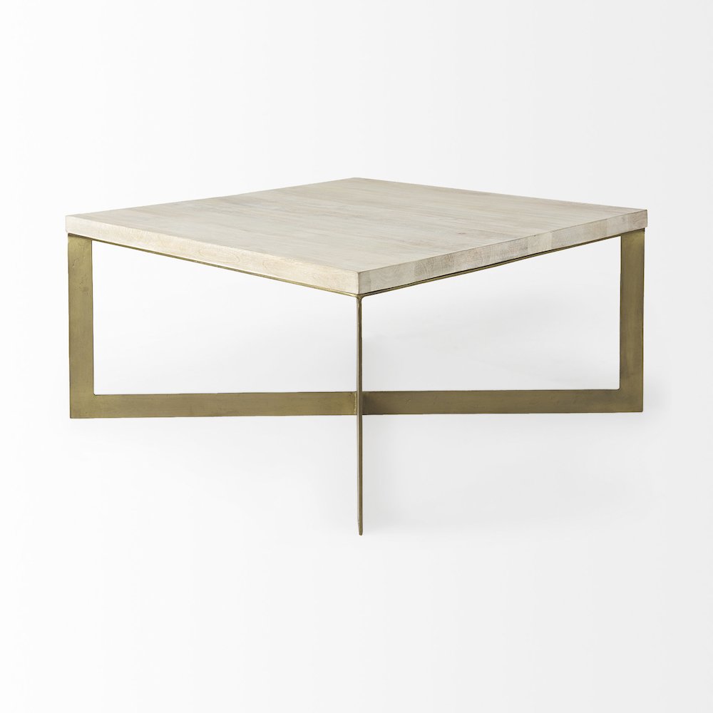 Beige Finished Woodgold Metal Base Square Coffee Table. Picture 9