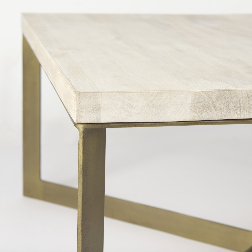 Beige Finished Woodgold Metal Base Square Coffee Table. Picture 10