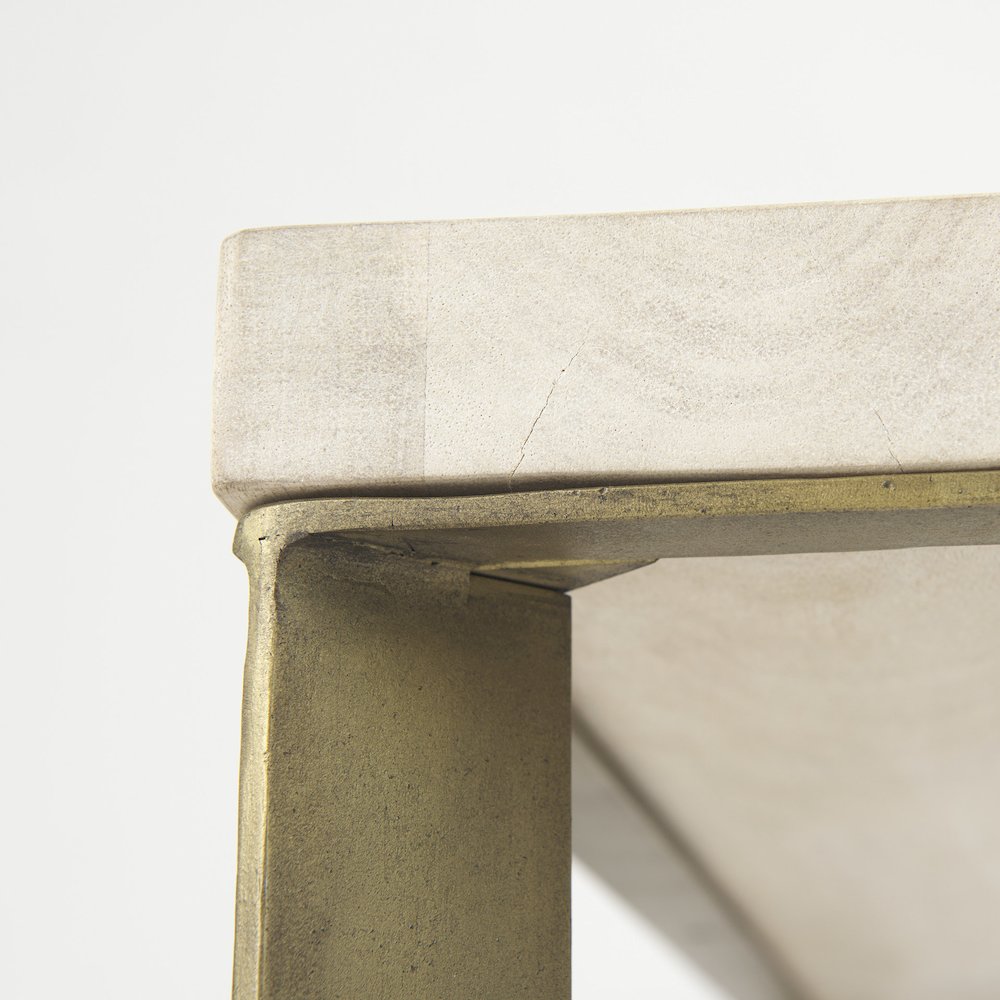 Beige Finished Woodgold Metal Base Square Coffee Table. Picture 11