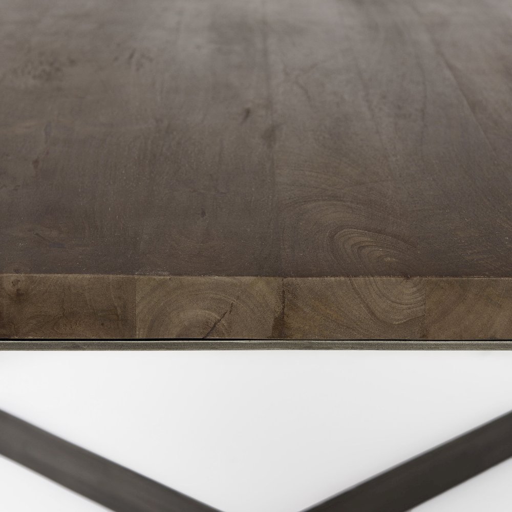 Medium Brown Woodantique Nickel Metal Base Square Coffee Table. Picture 7
