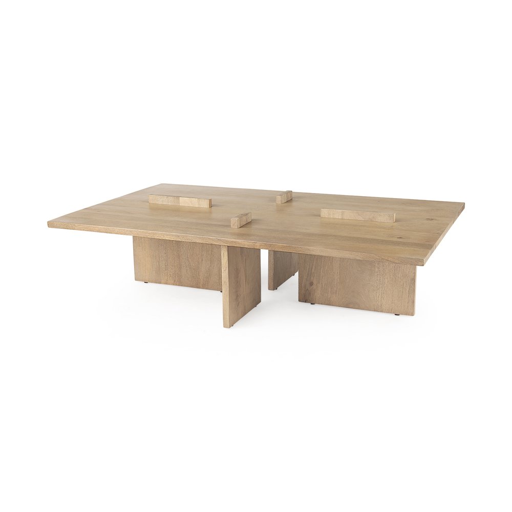 56 X 34 Rectangular Light Brown Wood Coffee Table. Picture 1