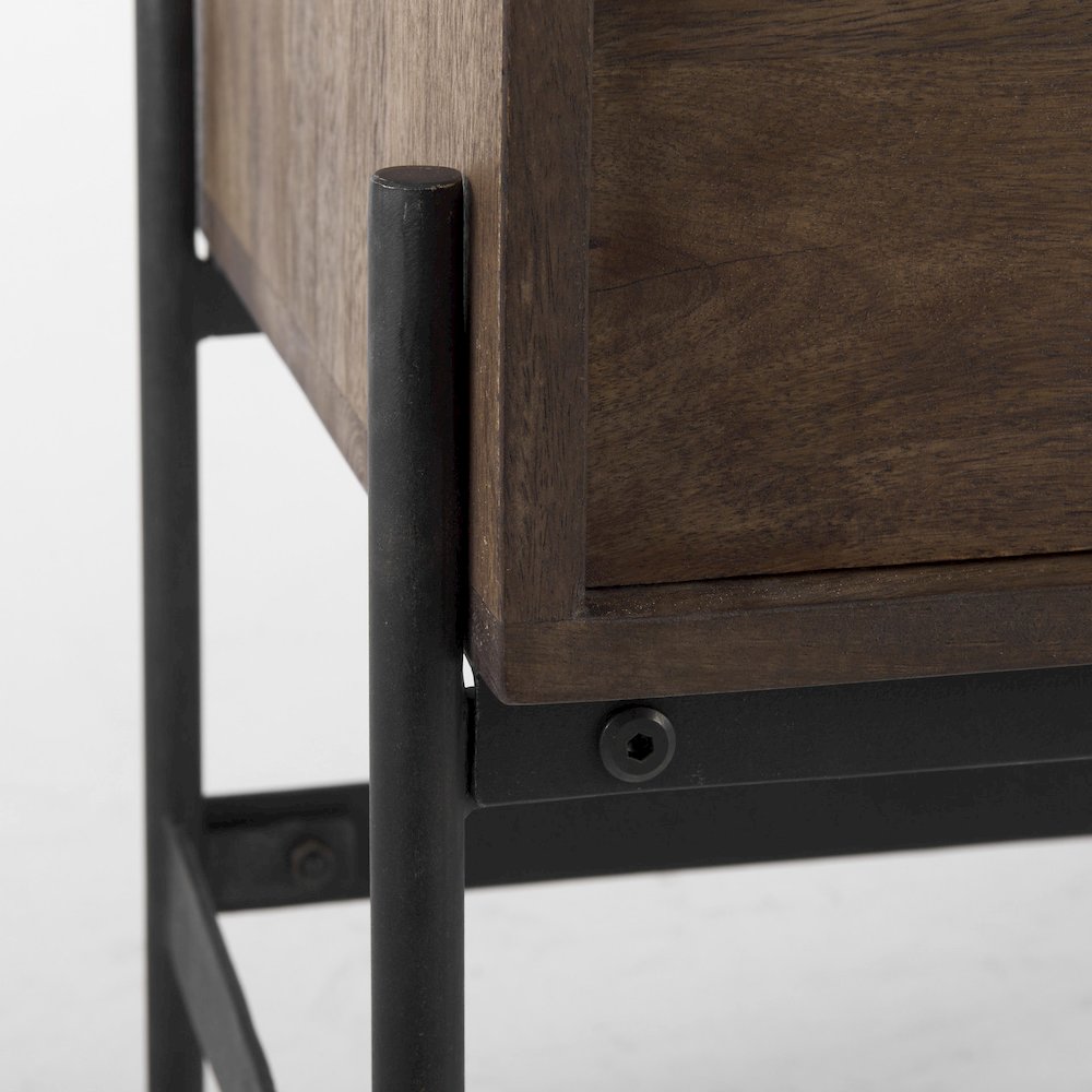 38L X 16W X 30H Dark Brown Wood Black Iron Frame, 2 Door Accent Cabinet. Picture 3