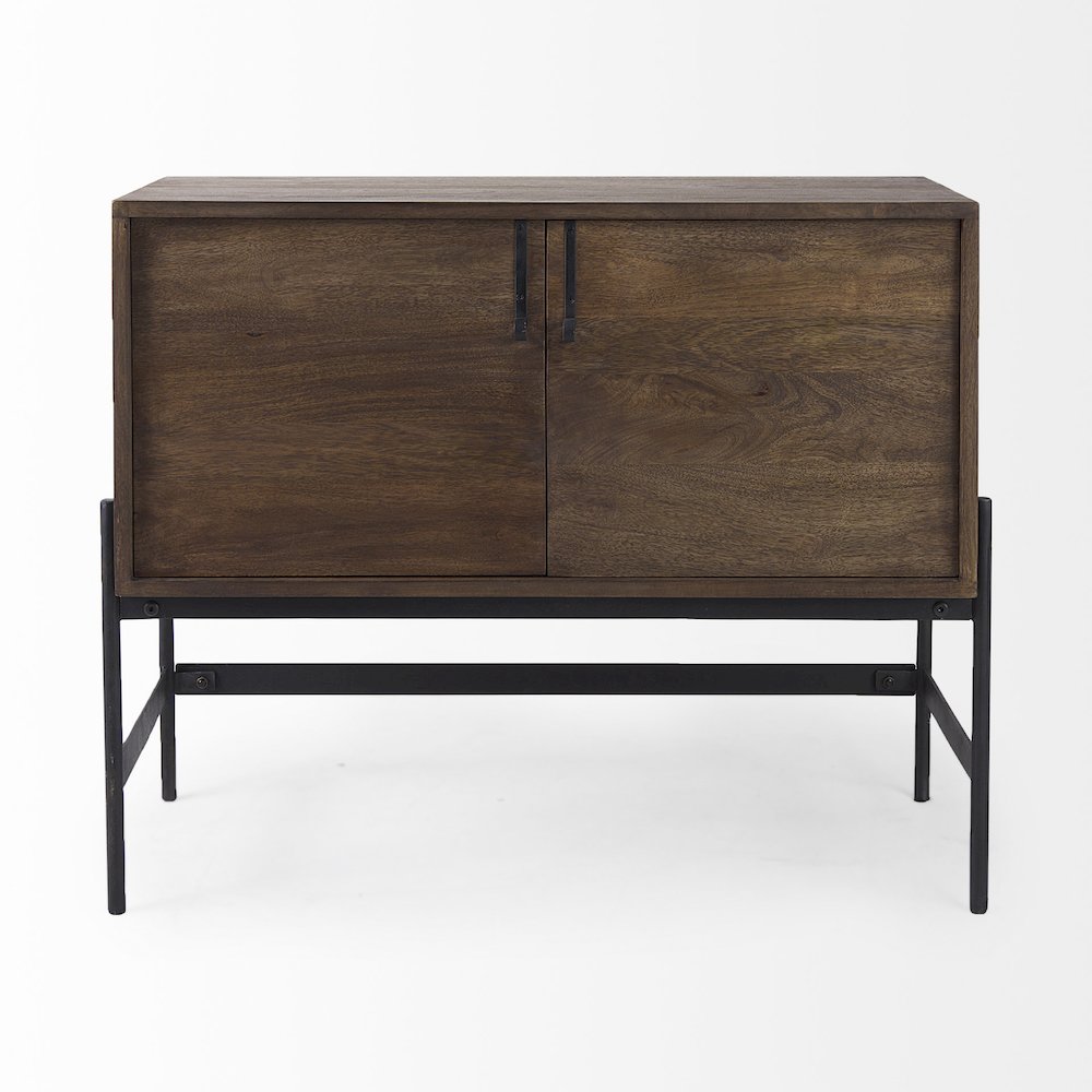 38L X 16W X 30H Dark Brown Wood Black Iron Frame, 2 Door Accent Cabinet. Picture 6