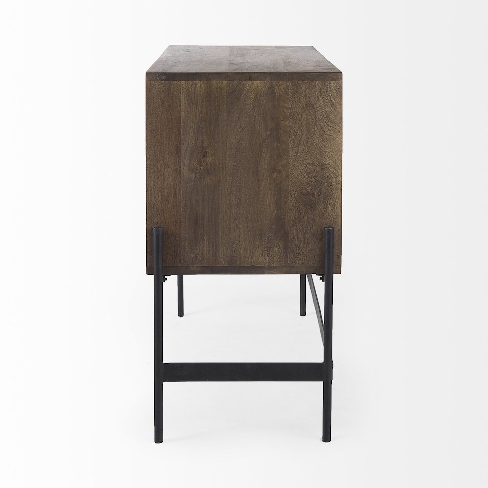 38L X 16W X 30H Dark Brown Wood Black Iron Frame, 2 Door Accent Cabinet. Picture 7