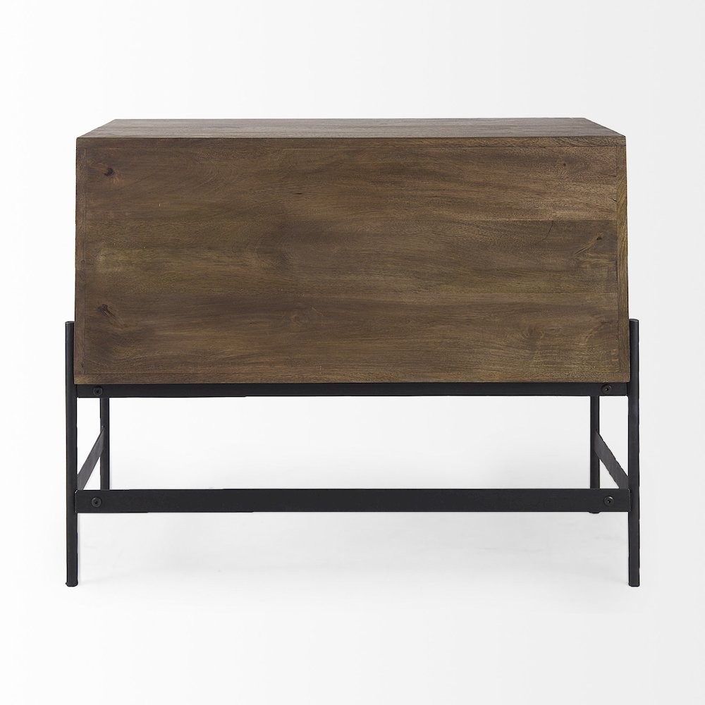 38L X 16W X 30H Dark Brown Wood Black Iron Frame, 2 Door Accent Cabinet. Picture 8