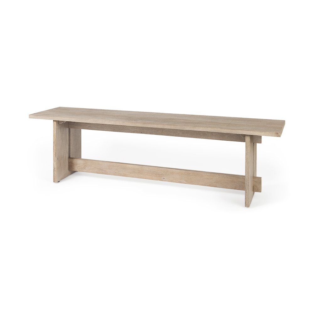 18H Light Gray Wood Dining Bench. Picture 1