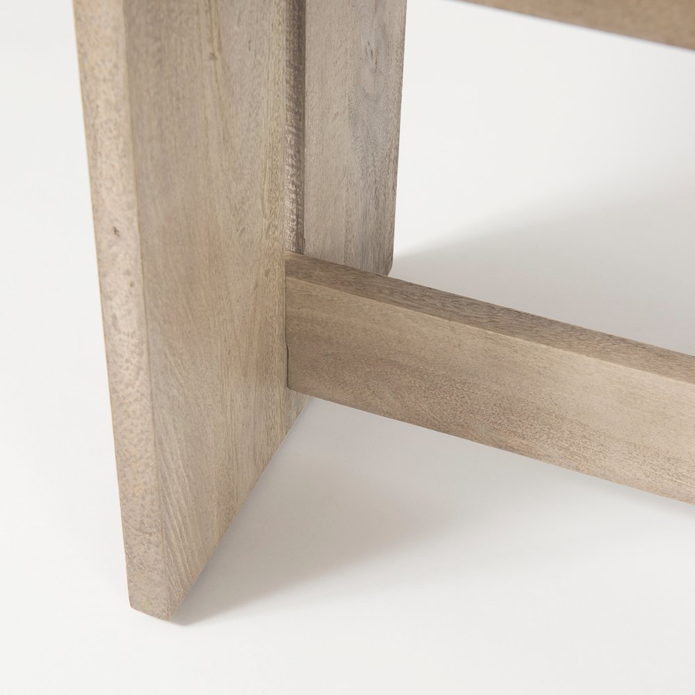18H Light Gray Wood Dining Bench. Picture 3