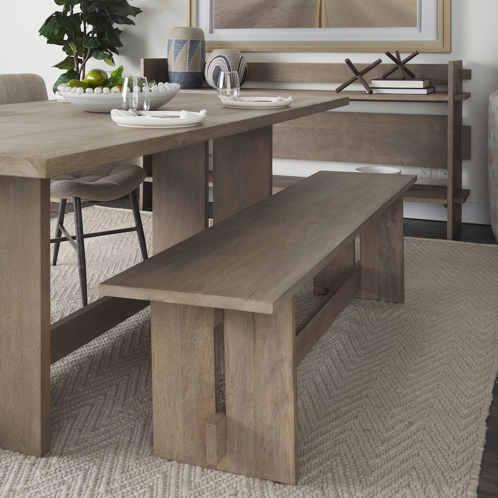 18H Light Gray Wood Dining Bench. Picture 6