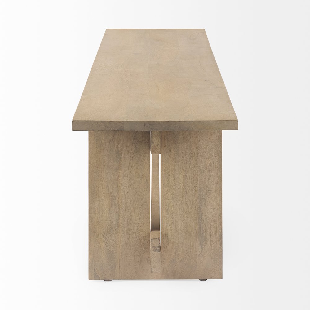 18H Light Brown Wood Dining Bench. Picture 6