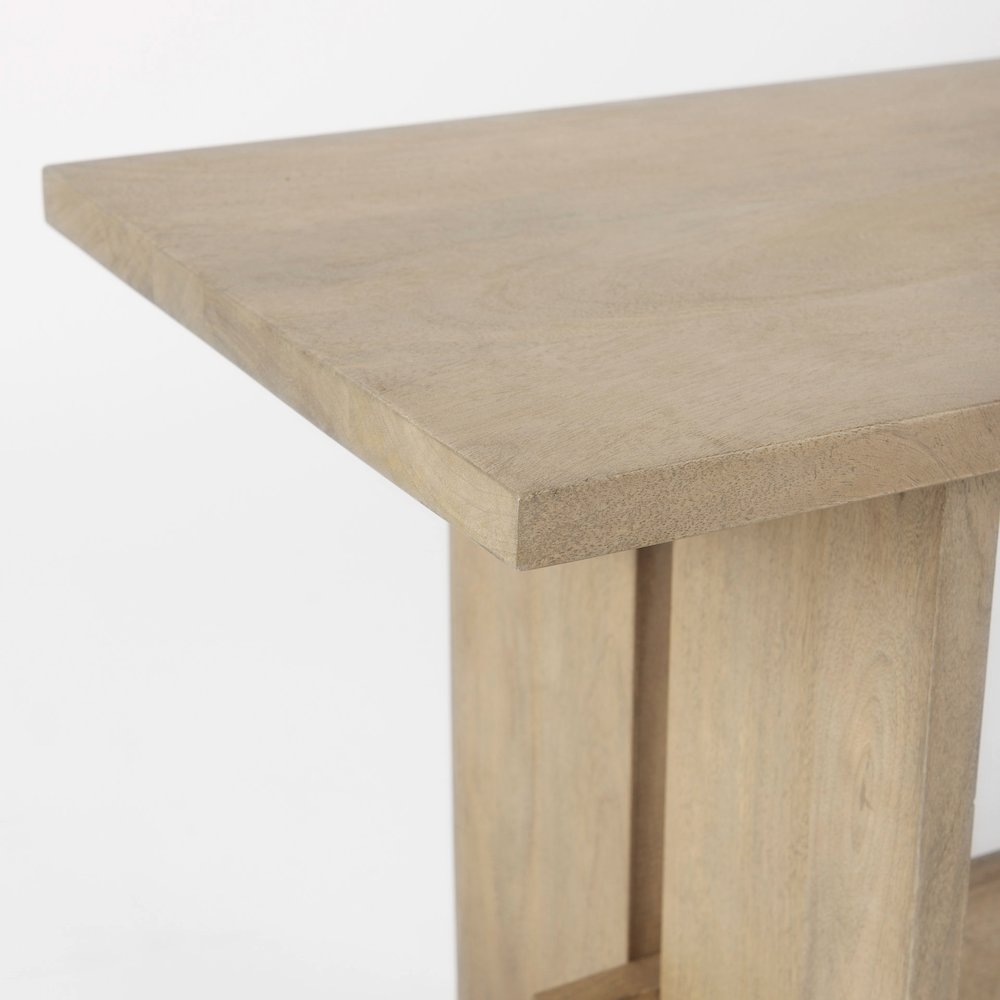 18H Light Brown Wood Dining Bench. Picture 8