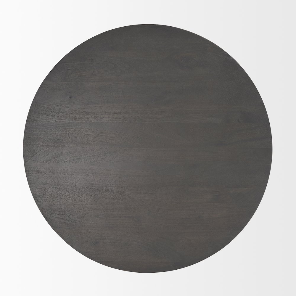 Dark Brown Wood Black Metal Pedestal Base Round Coffee Table. Picture 7