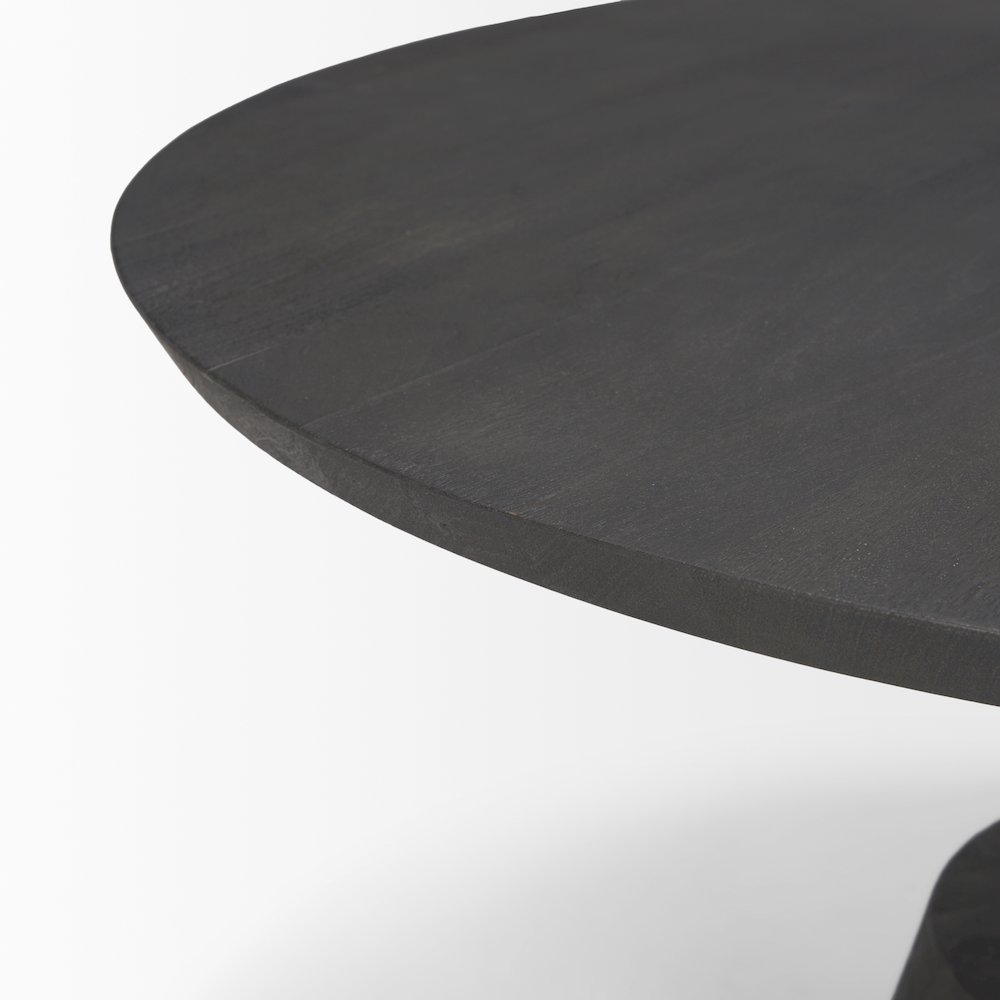 Dark Brown Wood Black Metal Pedestal Base Round Coffee Table. Picture 8